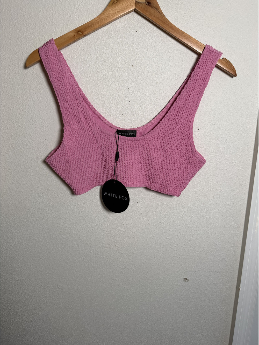 NWT White Fox Textured Crinkle Bikini Crop Top Pink Size XL